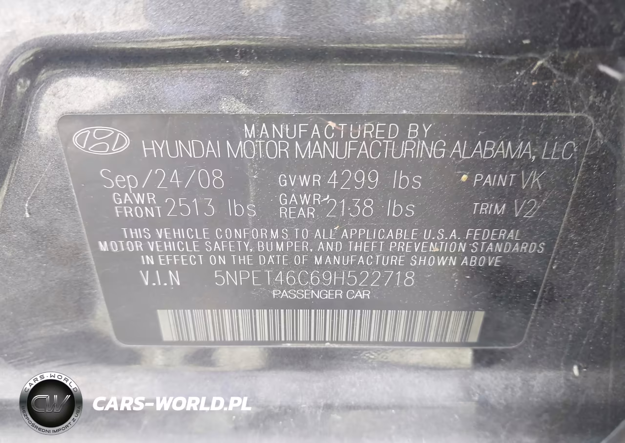 2009 Hyundai Sonata Gls VIN:5NPET46C69H522718 - 9