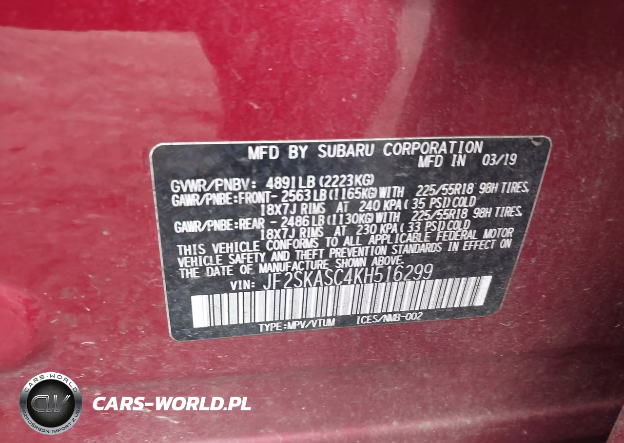 2019 Subaru Forester Limited VIN:JF2SKASC4KH516299 - 9