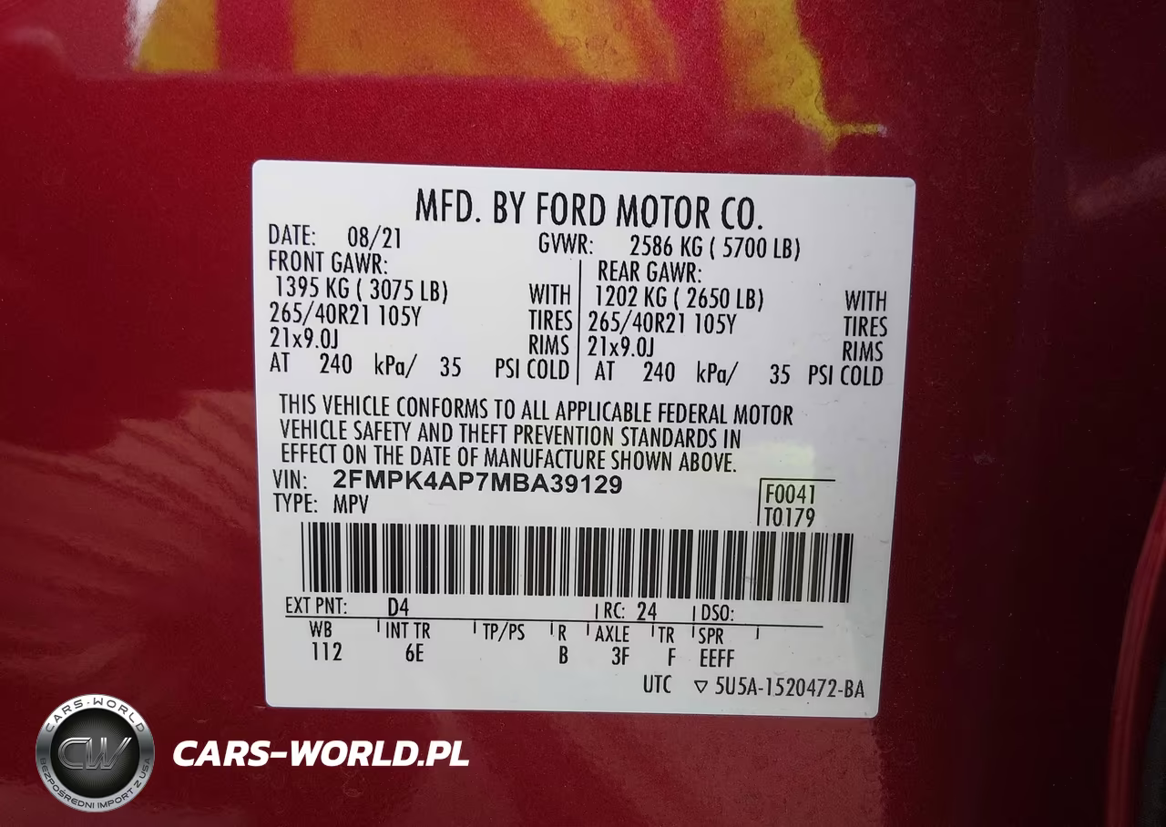 2021 Ford Edge St VIN:2FMPK4AP7MBA39129 - 9