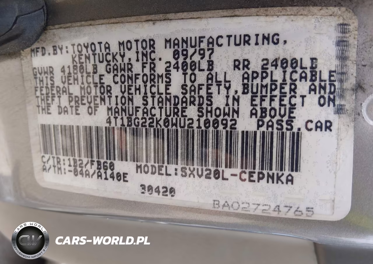 1998 Toyota Camry Le VIN:4T1BG22K0WU210092 - 9