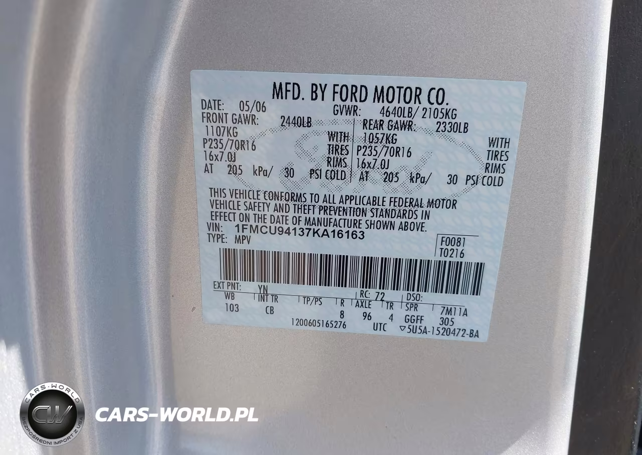 2007 Ford Escape Limited VIN:1FMCU94137KA16163 - 9