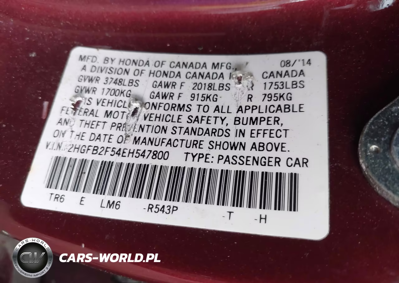 2014 Honda Civic Lx VIN:2HGFB2F54EH547800 - 9