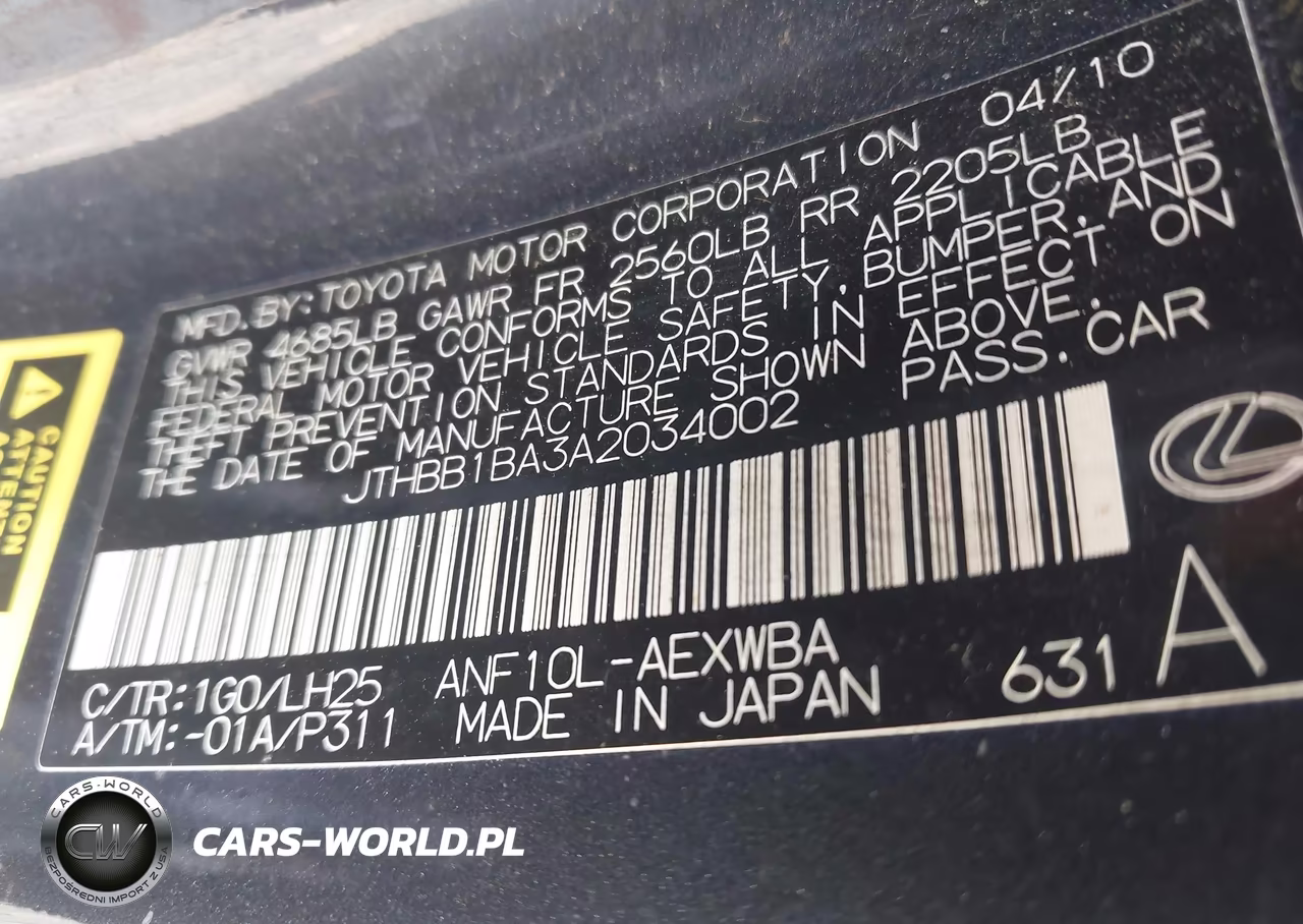 2010 Lexus Hs 250H Premium VIN:JTHBB1BA3A2034002 - 9