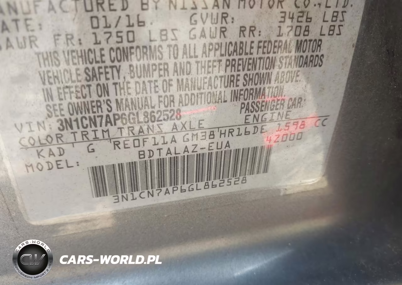 2016 Nissan Versa 1.6 S+ VIN:3N1CN7AP6GL862528 - 9