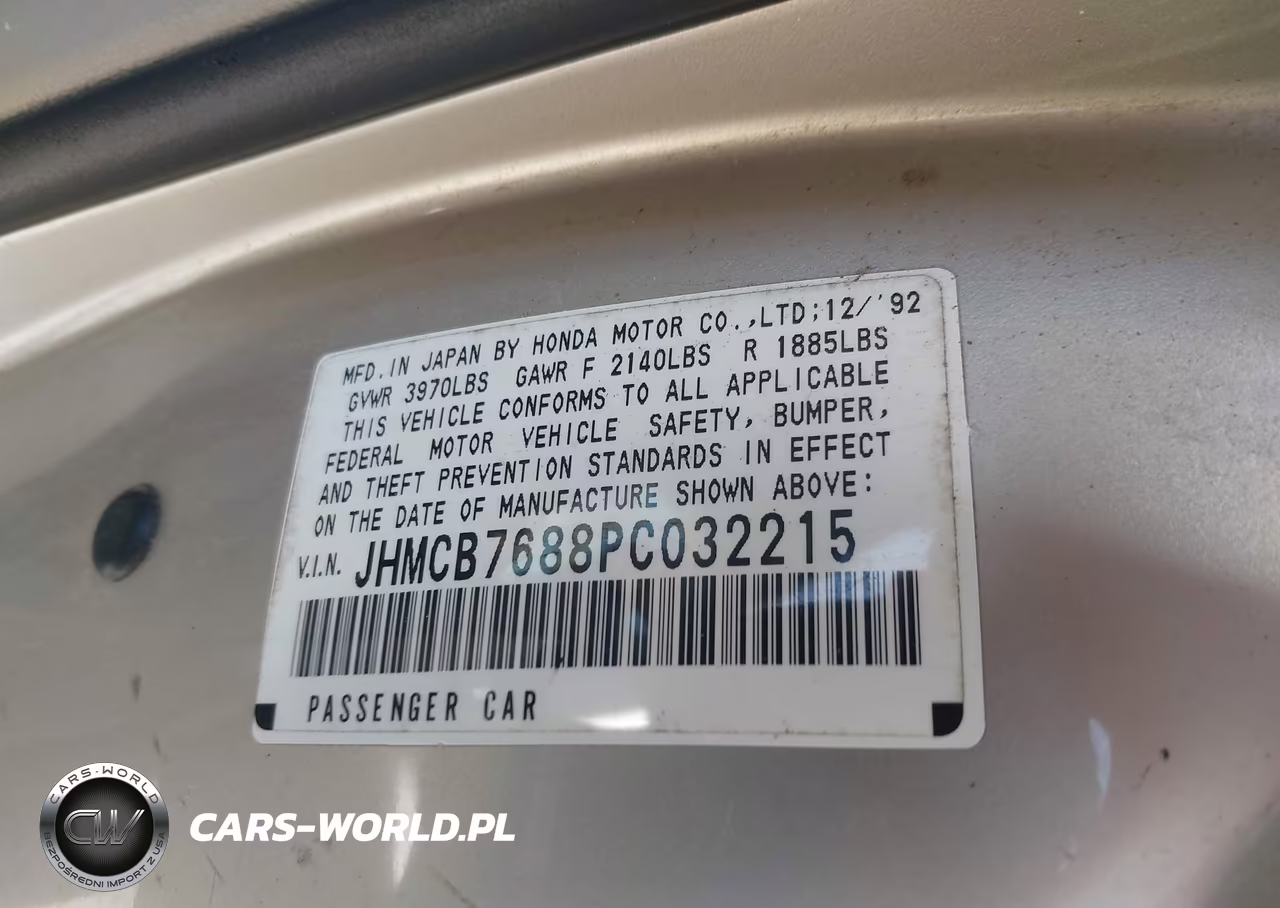 1993 Honda Accord Se VIN:JHMCB7688PC032215 - 9