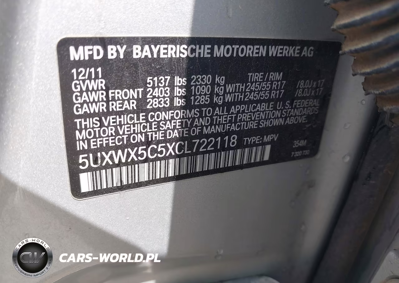 2012 BMW X3 xDrive28I VIN:5UXWX5C5XCL722118 - 9