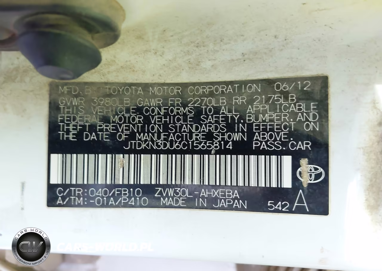 2012 Toyota Prius Two VIN:JTDKN3DU6C1565814 - 9