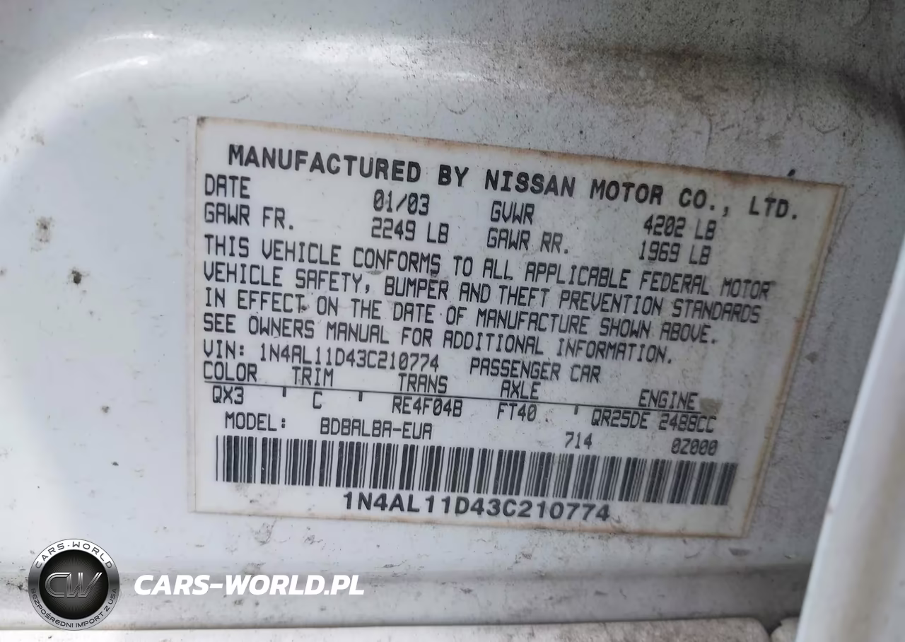 2003 Nissan Altima 2.5 Sl VIN:1N4AL11D43C210774 - 9