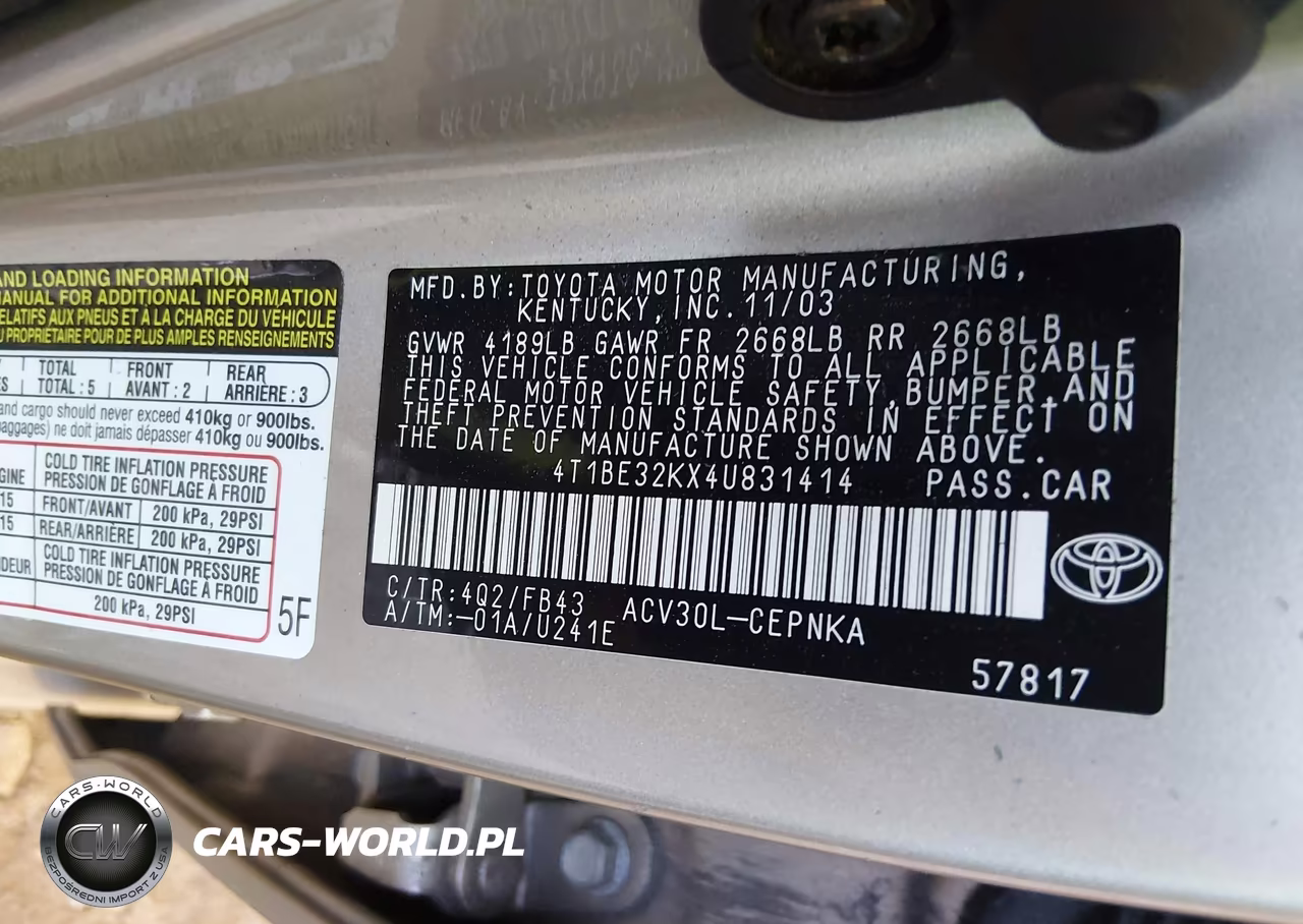 2004 Toyota Camry Le VIN:4T1BE32KX4U831414 - 9