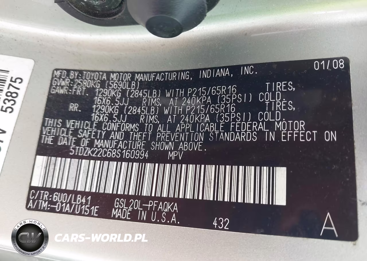 2008 Toyota Sienna Xle VIN:5TDZK22C68S160994 - 9