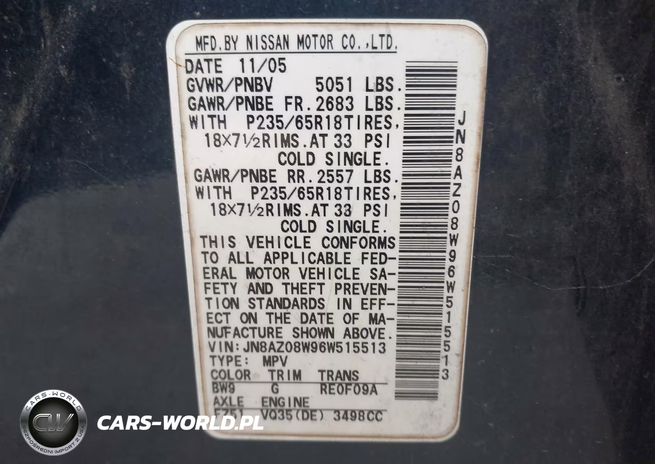 2006 Nissan Murano Sl VIN:JN8AZ08W96W515513 - 9