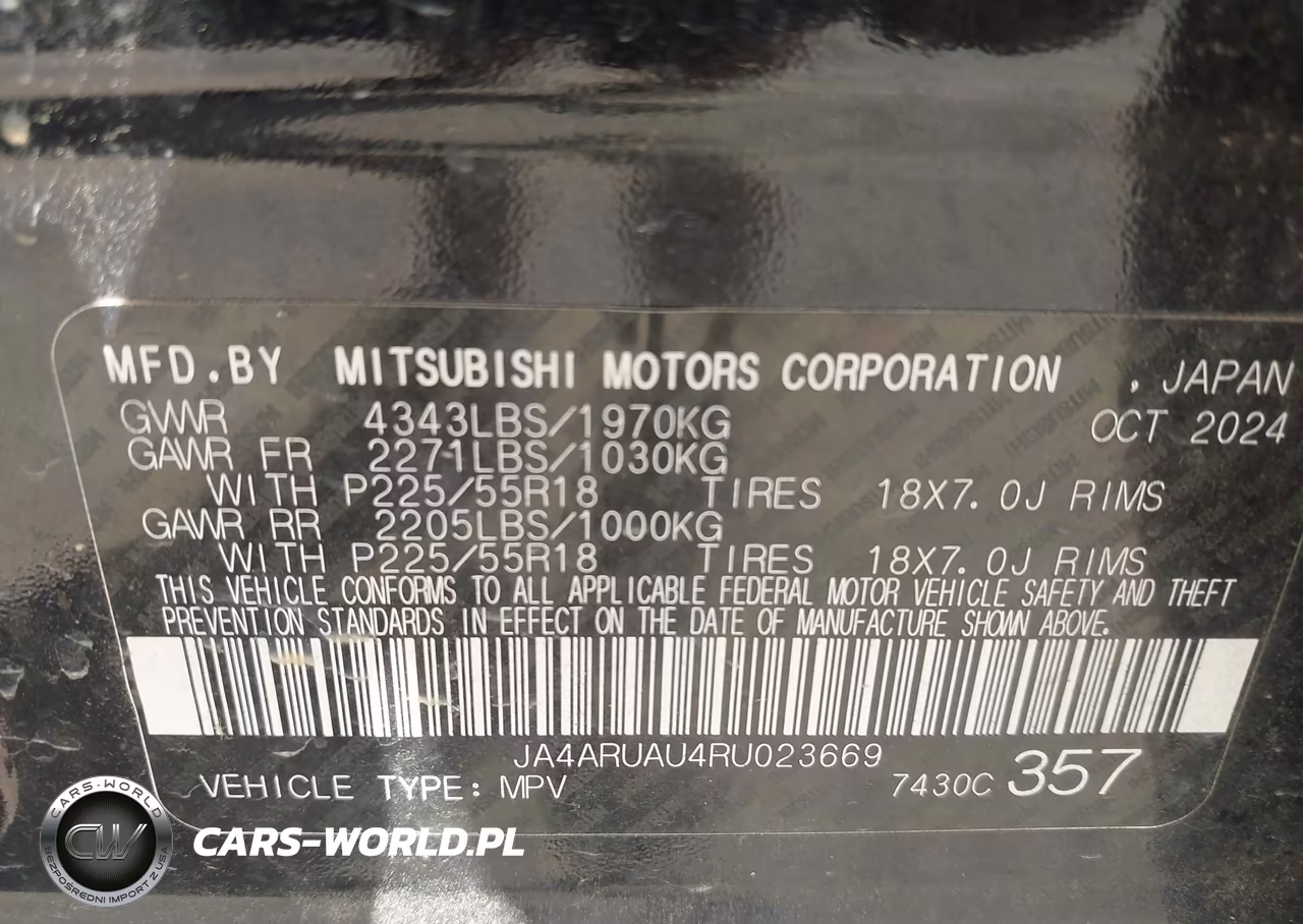 2024 Mitsubishi Outlander Sport 2.0 Es Awc-2.0 Le Awc-2.0 Ralliart Awc-2.0 S Awc-2.0 Se Awc-2.0 Trail Edition Awc VIN:JA4ARUAU4RU023669 - 9