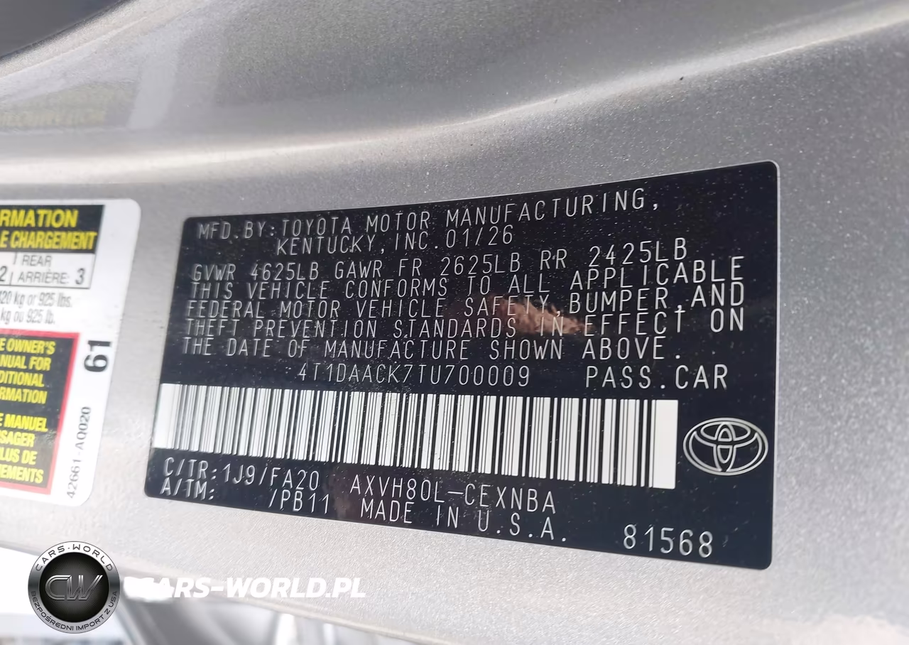 2026 Toyota Camry Le VIN:4T1DAACK7TU700009 - 9