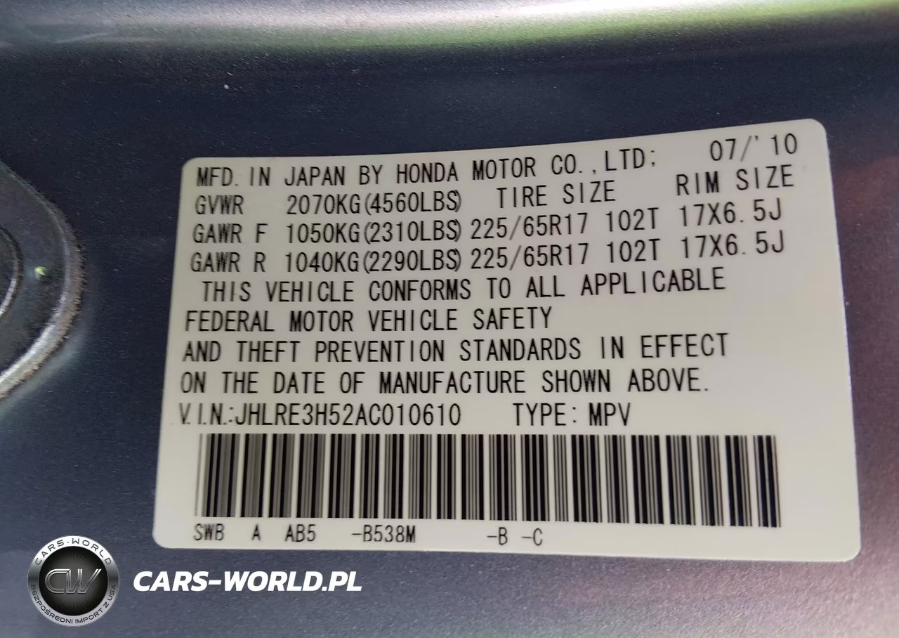 2010 Honda Cr-V Ex VIN:JHLRE3H52AC010610 - 9