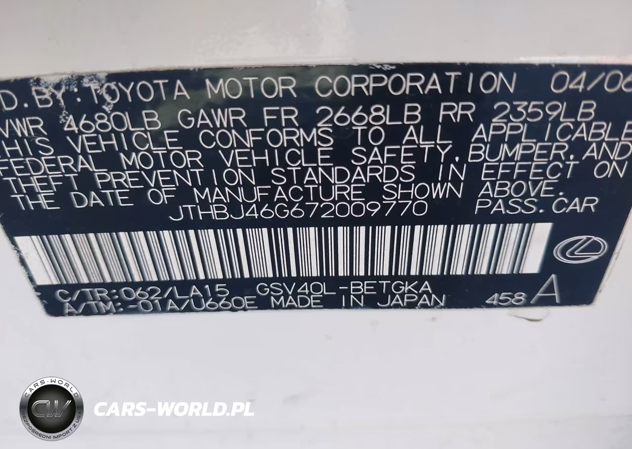 2007 Lexus Es 350 VIN:JTHBJ46G672009770 - 9