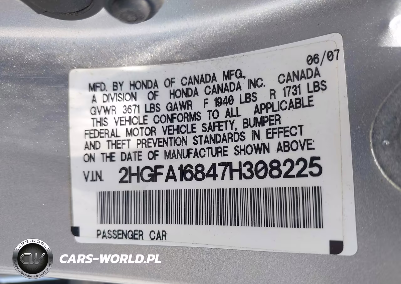 2007 Honda Civic Ex VIN:2HGFA16847H308225 - 9