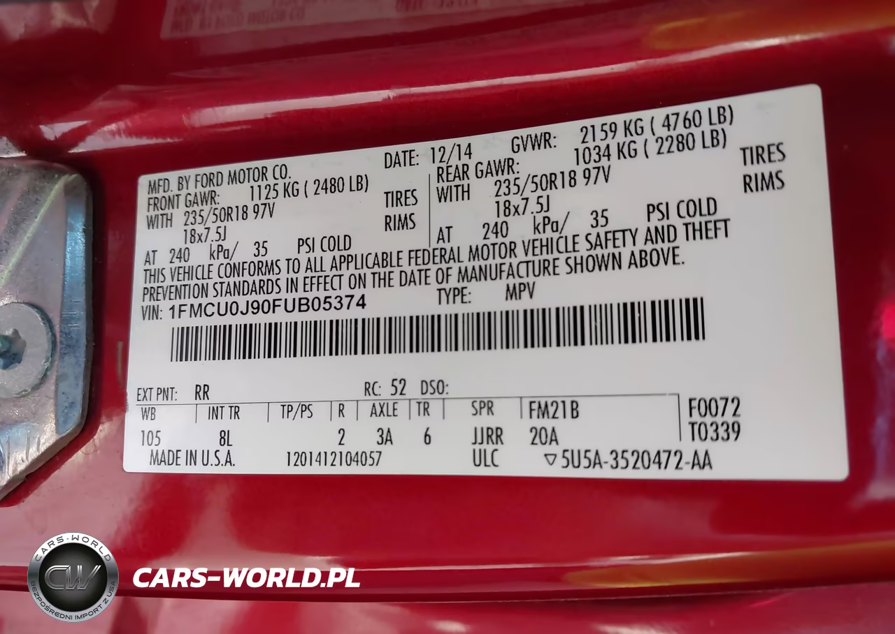 2015 Ford Escape Titanium VIN:1FMCU0J90FUB05374 - 9