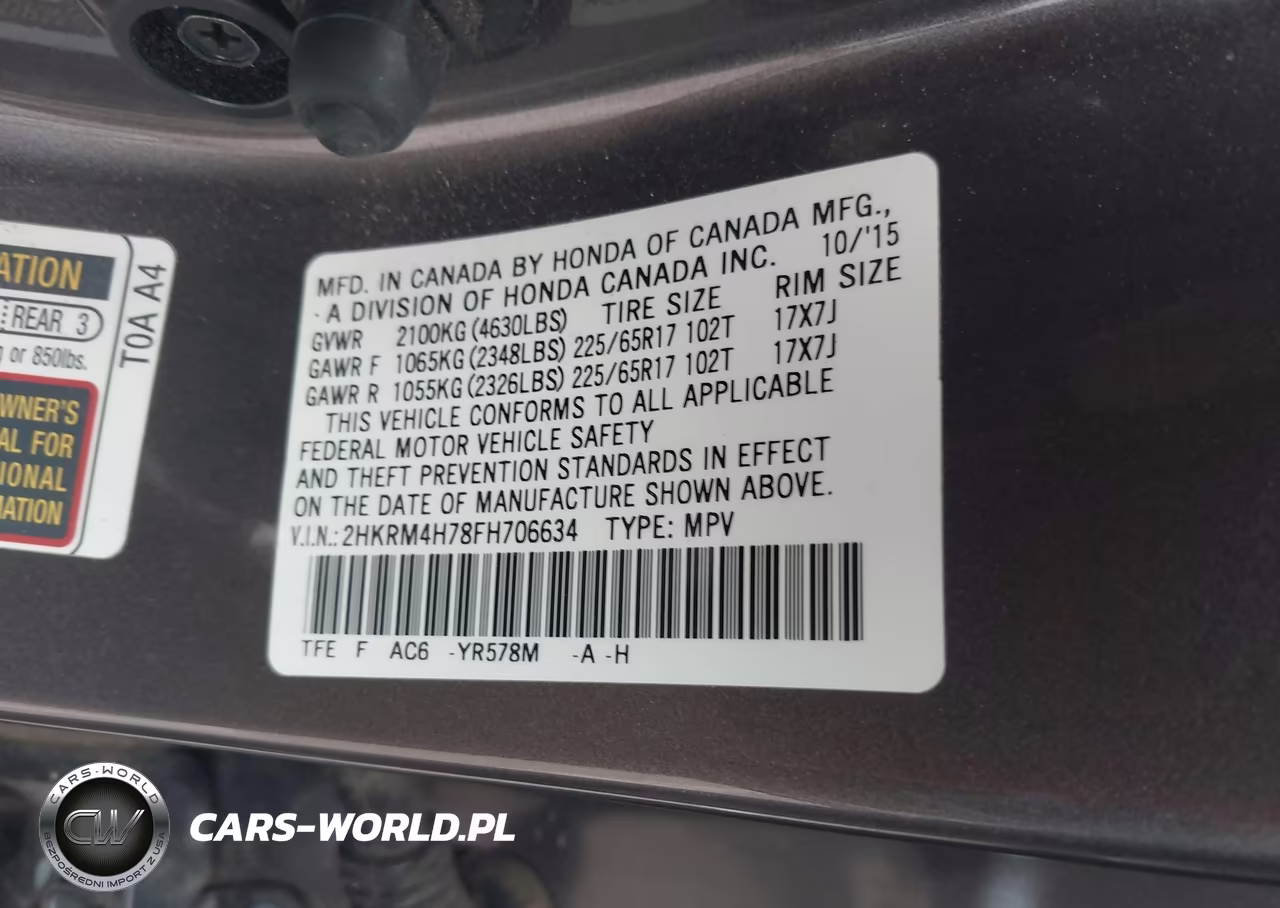 2015 Honda Cr-V Ex-L VIN:2HKRM4H78FH706634 - 9