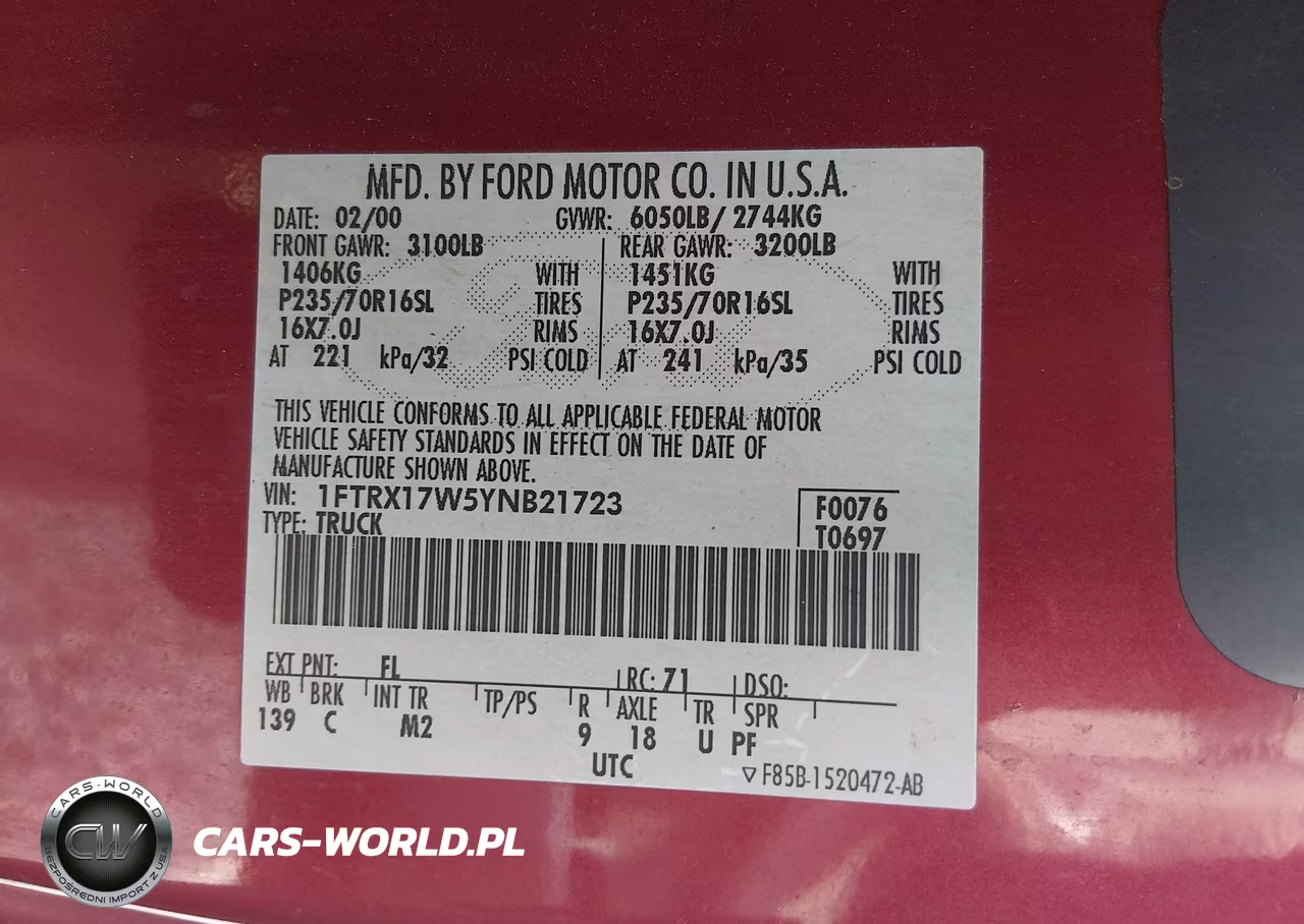 2000 Ford F-150 Lariat-Work Series-Xl-Xlt VIN:1FTRX17W5YNB21723 - 9