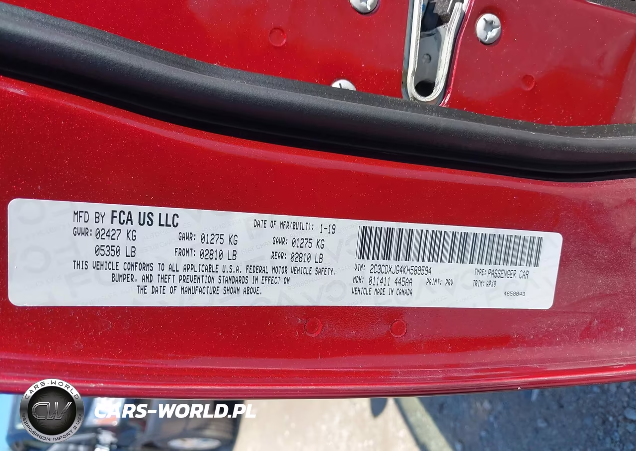 DODGE CHARGER VIN:2C3CDXJG4KH589594 - 9