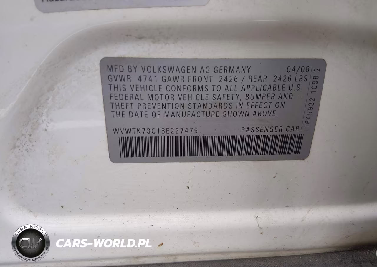 2008 Volkswagen Passat Lux VIN:WVWTK73C18E227475 - 9