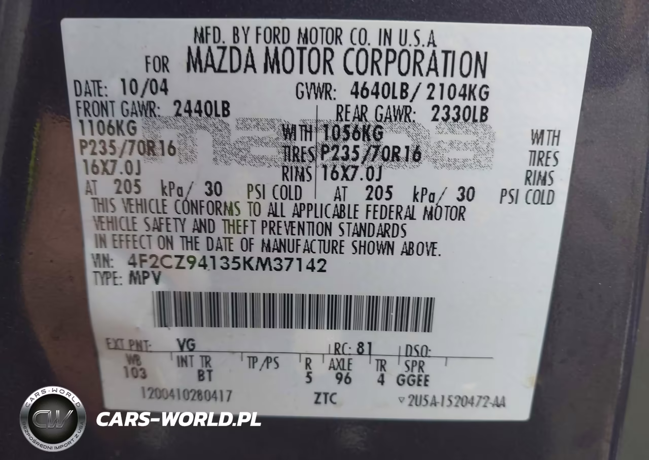 2005 Mazda Tribute S VIN:4F2CZ94135KM37142 - 9