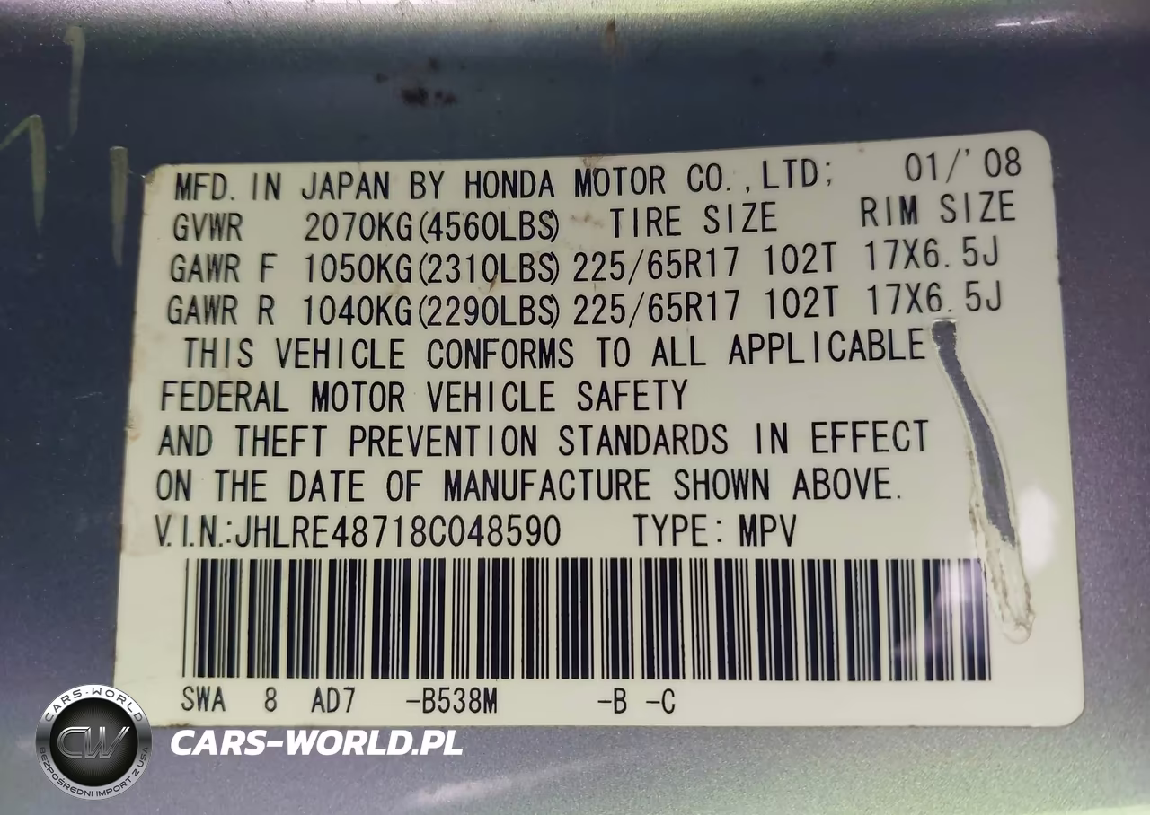 2008 Honda Cr-V Ex-L VIN:JHLRE48718C048590 - 9
