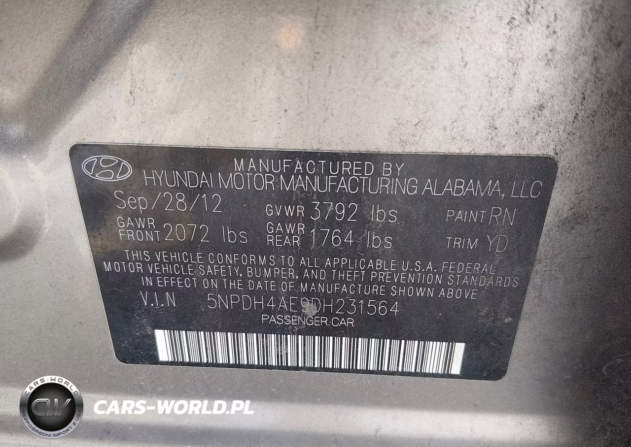 2013 Hyundai Elantra Limited VIN:5NPDH4AE9DH231564 - 9