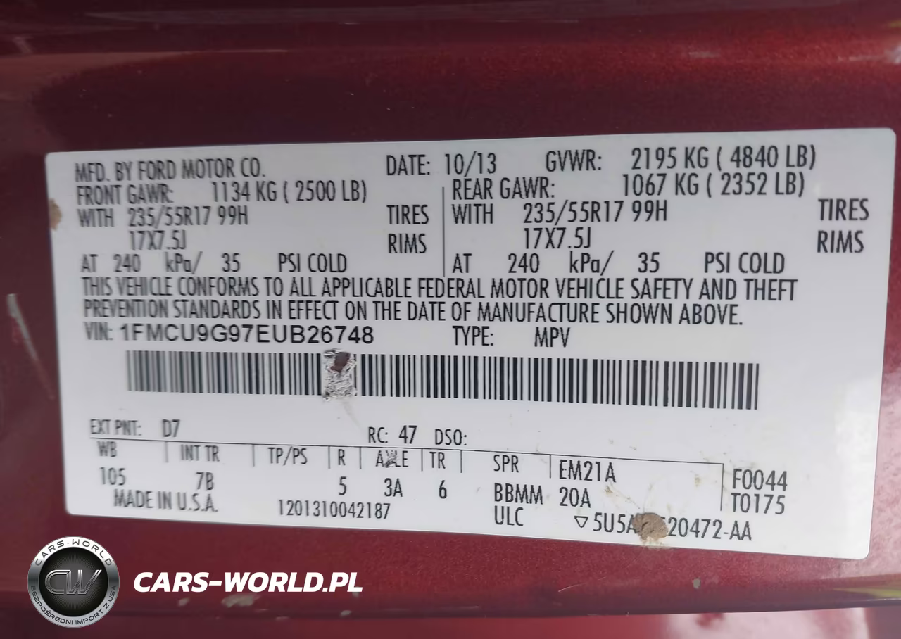 2014 Ford Escape Se VIN:1FMCU9G97EUB26748 - 9