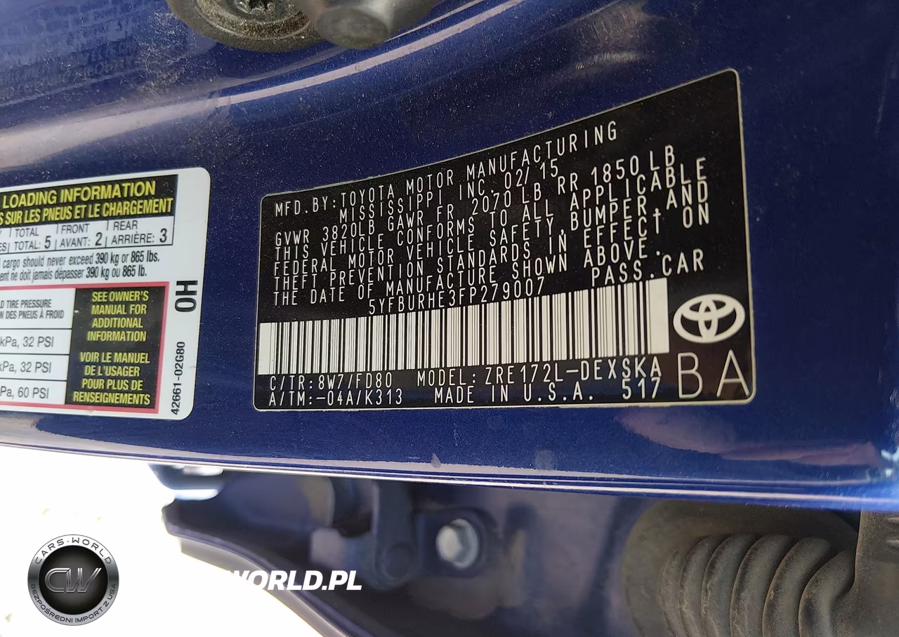 2015 Toyota Corolla S Plus VIN:5YFBURHE3FP279007 - 9