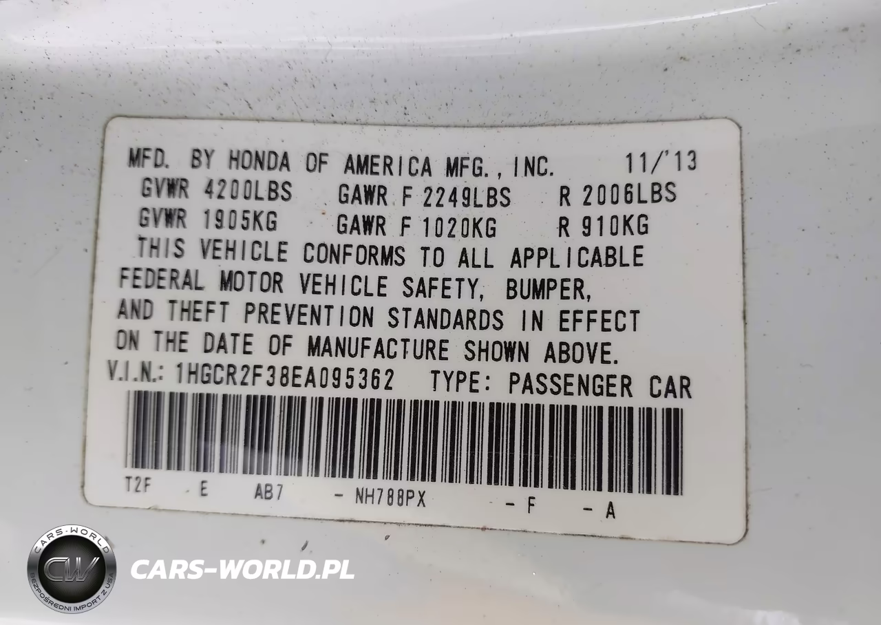 2014 Honda Accord Lx VIN:1HGCR2F38EA095362 - 9