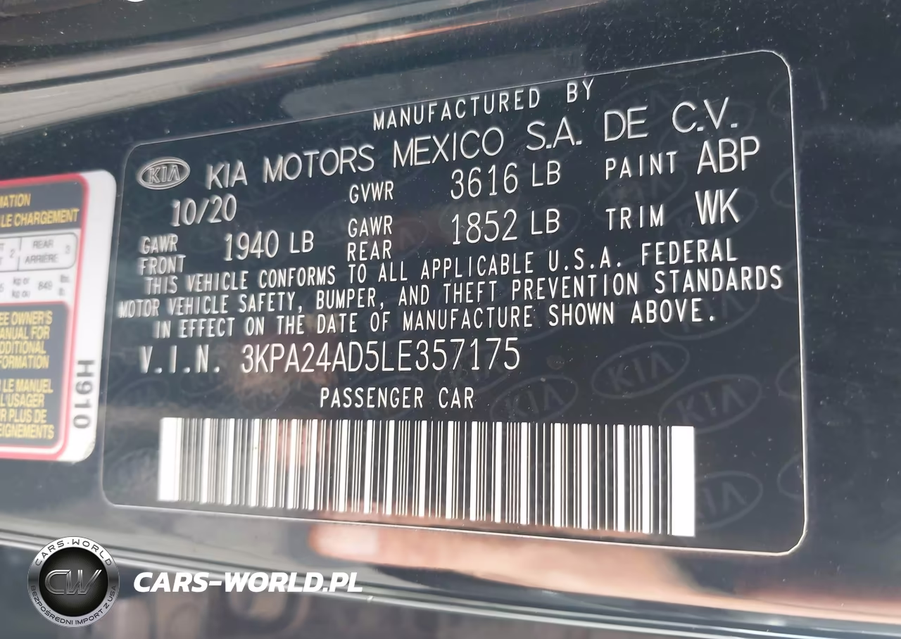2020 Kia Rio Lx VIN:3KPA24AD5LE357175 - 9