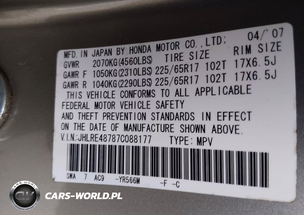 2007 Honda Cr-V Ex-L VIN:JHLRE48787C088177 - 9