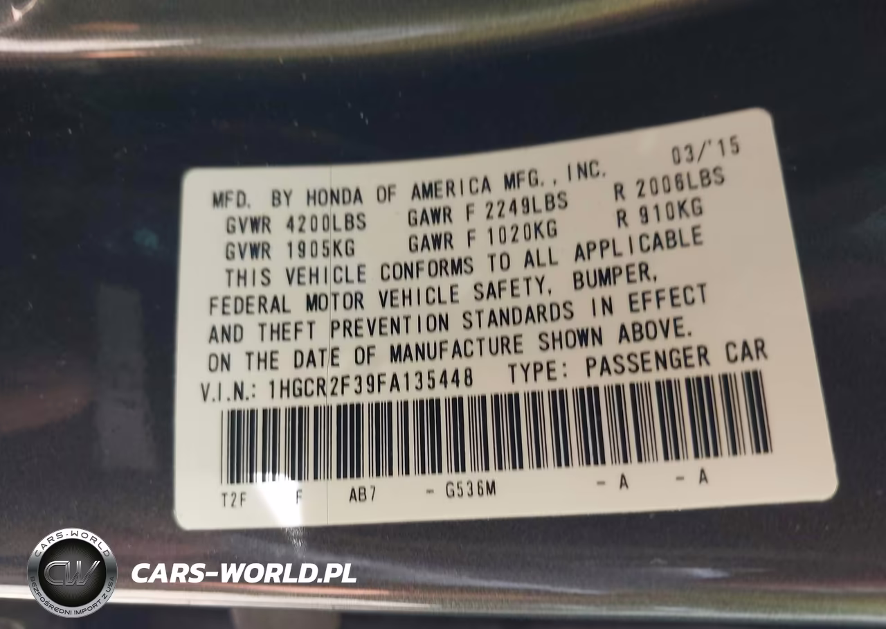 2015 Honda Accord Lx VIN:1HGCR2F39FA135448 - 9