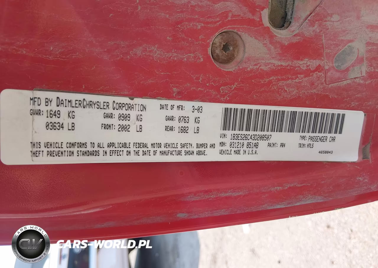2003 Dodge Neon Se VIN:1B3ES26C43D208507 - 9