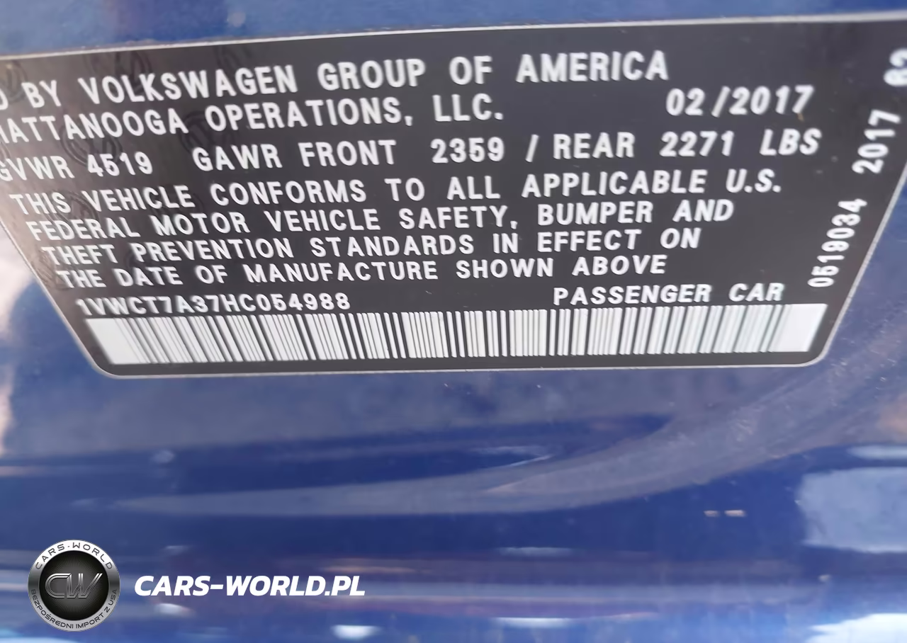 2017 Volkswagen Passat 1.8T Sel Premium VIN:1VWCT7A37HC054988 - 9