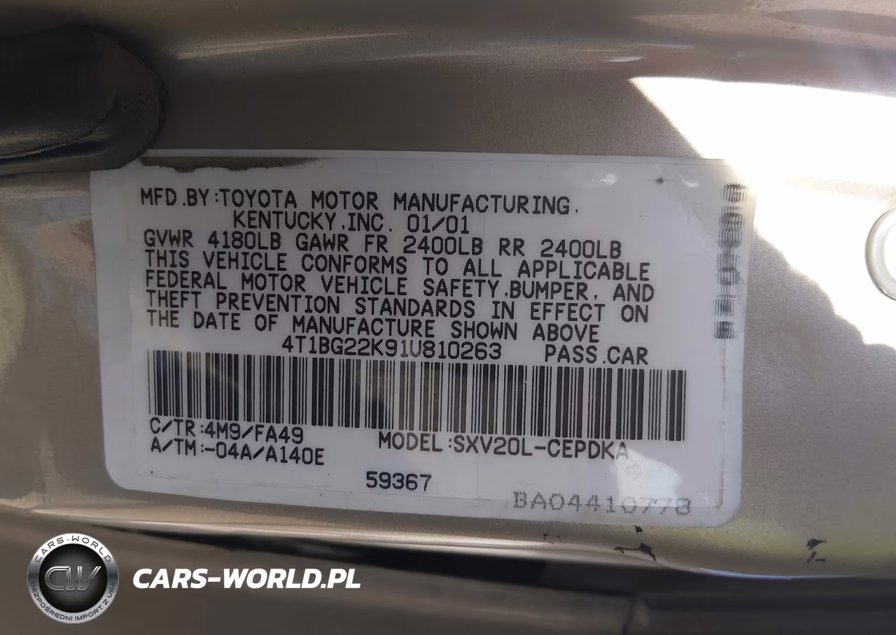 2001 Toyota Camry Ce VIN:4T1BG22K91U810263 - 9