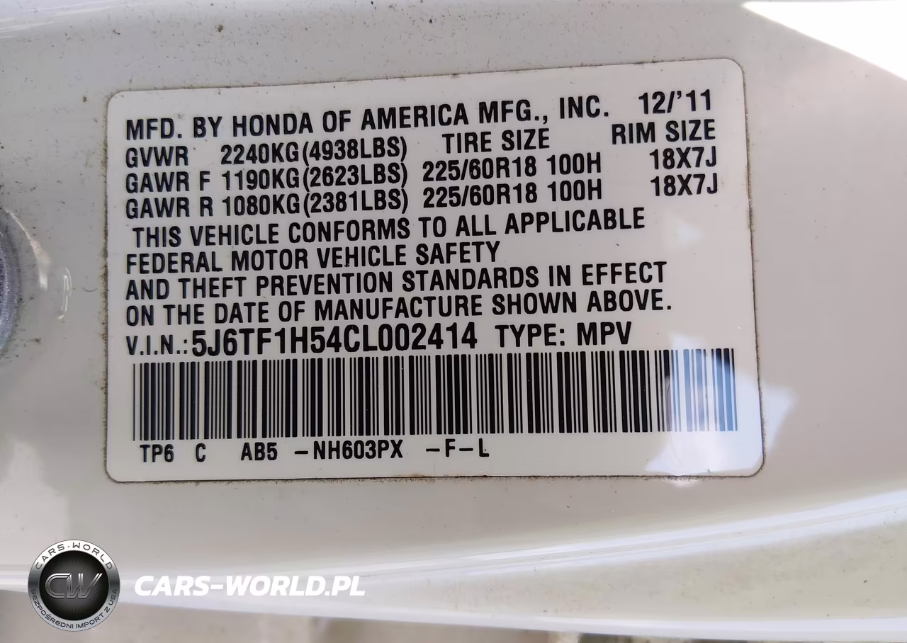 2012 Honda Crosstour Ex-L VIN:5J6TF1H54CL002414 - 9