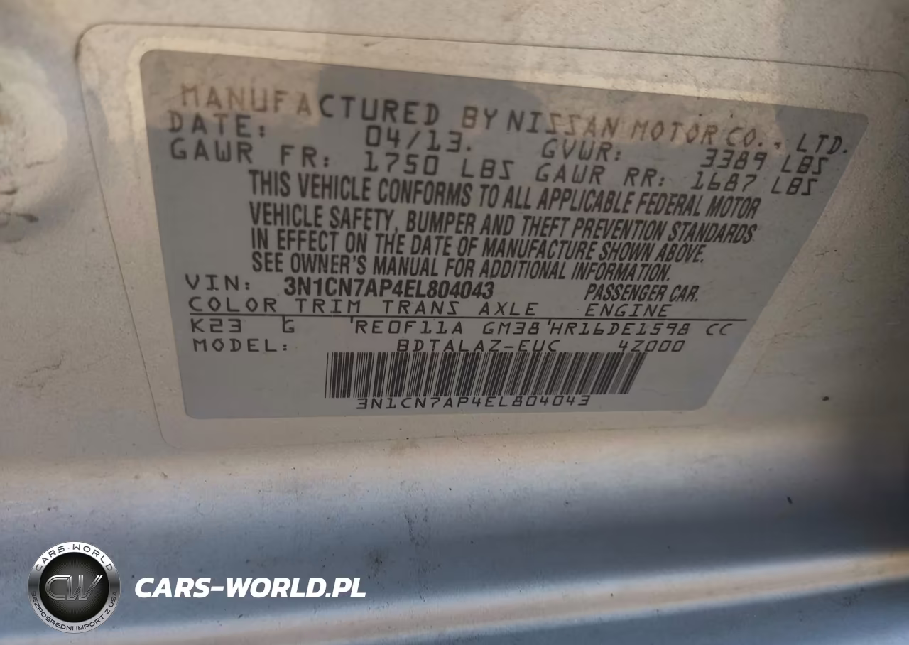2014 Nissan Versa 1.6 S+ VIN:3N1CN7AP4EL804043 - 9