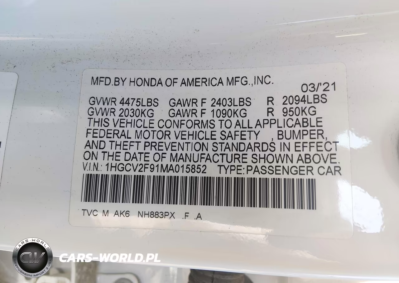 2021 Honda Accord Touring VIN:1HGCV2F91MA015852 - 9