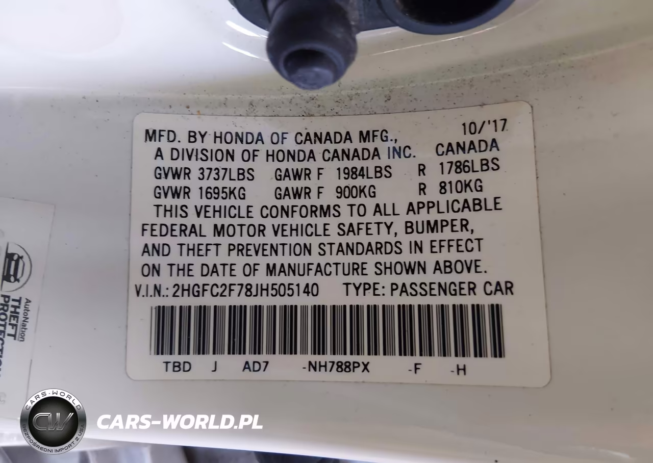 2018 Honda Civic Ex VIN:2HGFC2F78JH505140 - 9