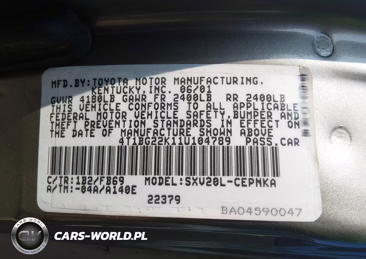 2001 Toyota Camry Le VIN:4T1BG22K11U104789 - 9