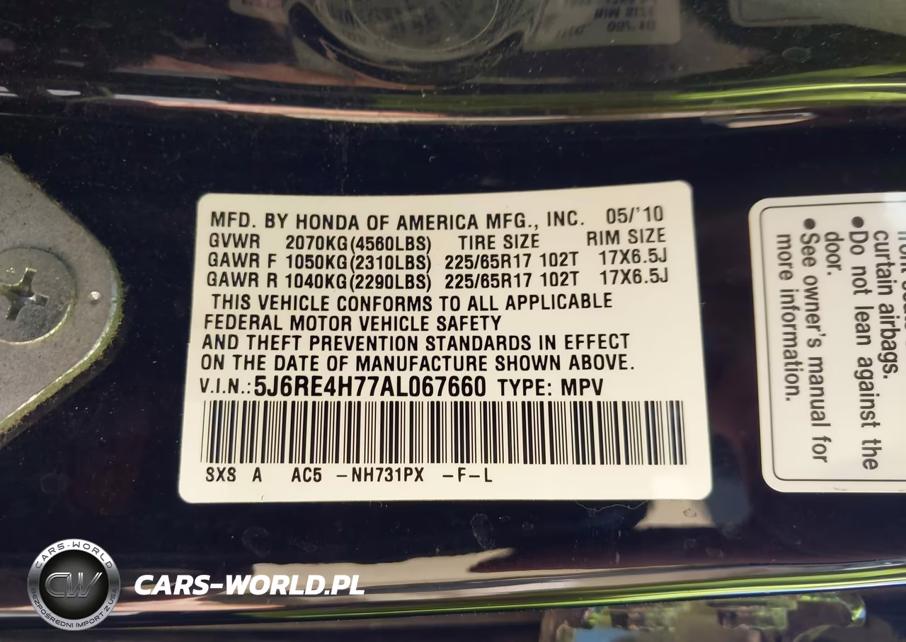 2010 Honda Cr-V Ex-L VIN:5J6RE4H77AL067660 - 9