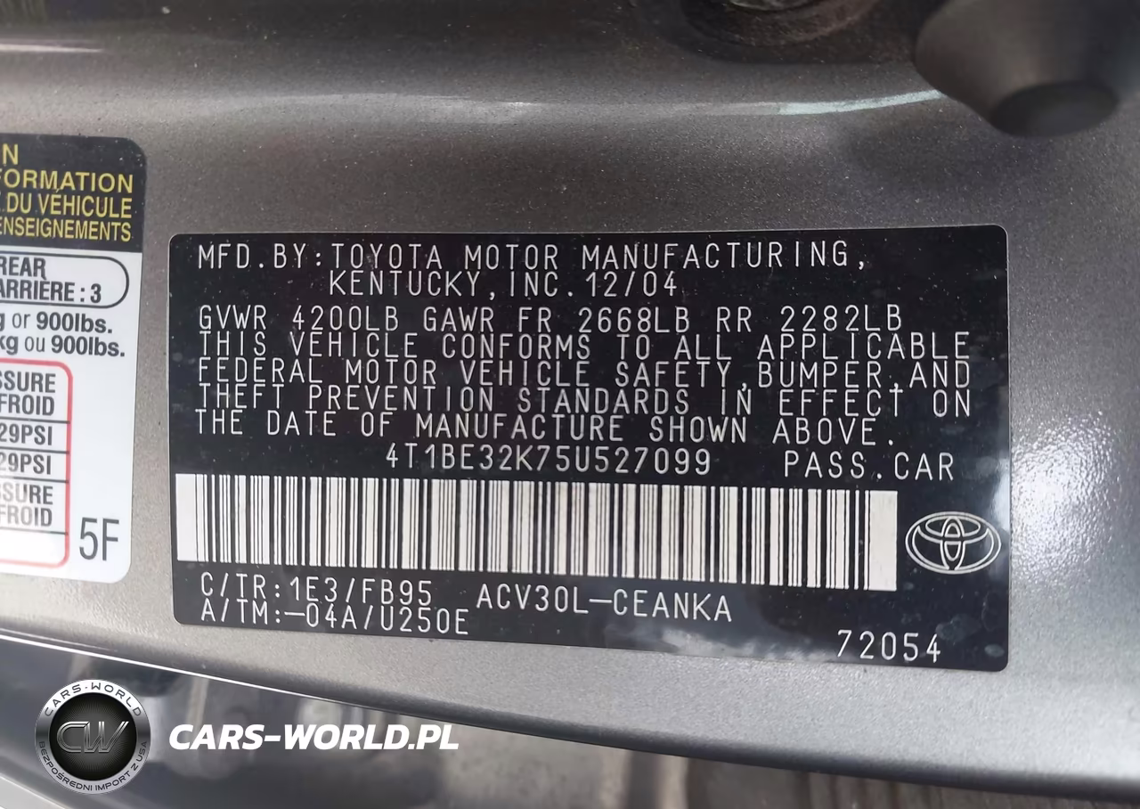 2005 Toyota Camry Le VIN:4T1BE32K75U527099 - 9