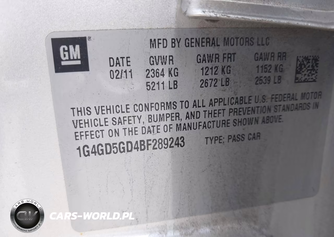 2011 Buick Lacrosse Cxl VIN:1G4GD5GD4BF289243 - 9