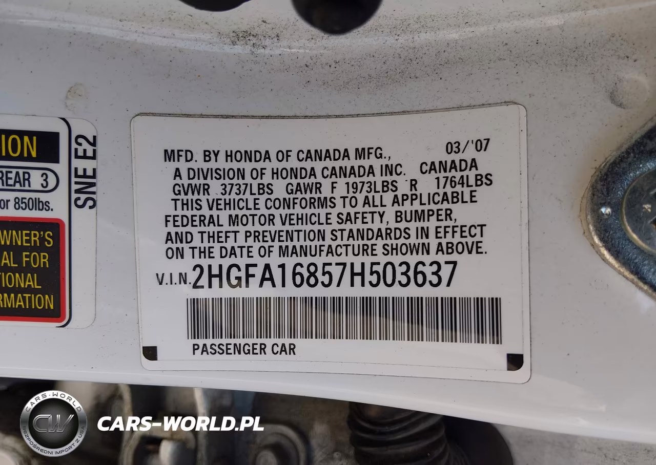 2007 Honda Civic Ex VIN:2HGFA16857H503637 - 9