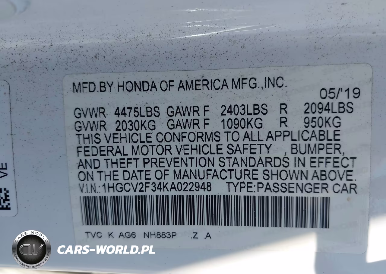 2019 Honda Accord Sport 2.0T VIN:1HGCV2F34KA022948 - 9