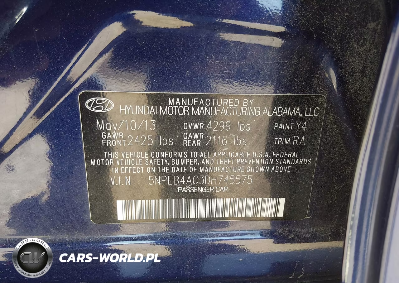2013 Hyundai Sonata Gls VIN:5NPEB4AC3DH745575 - 9