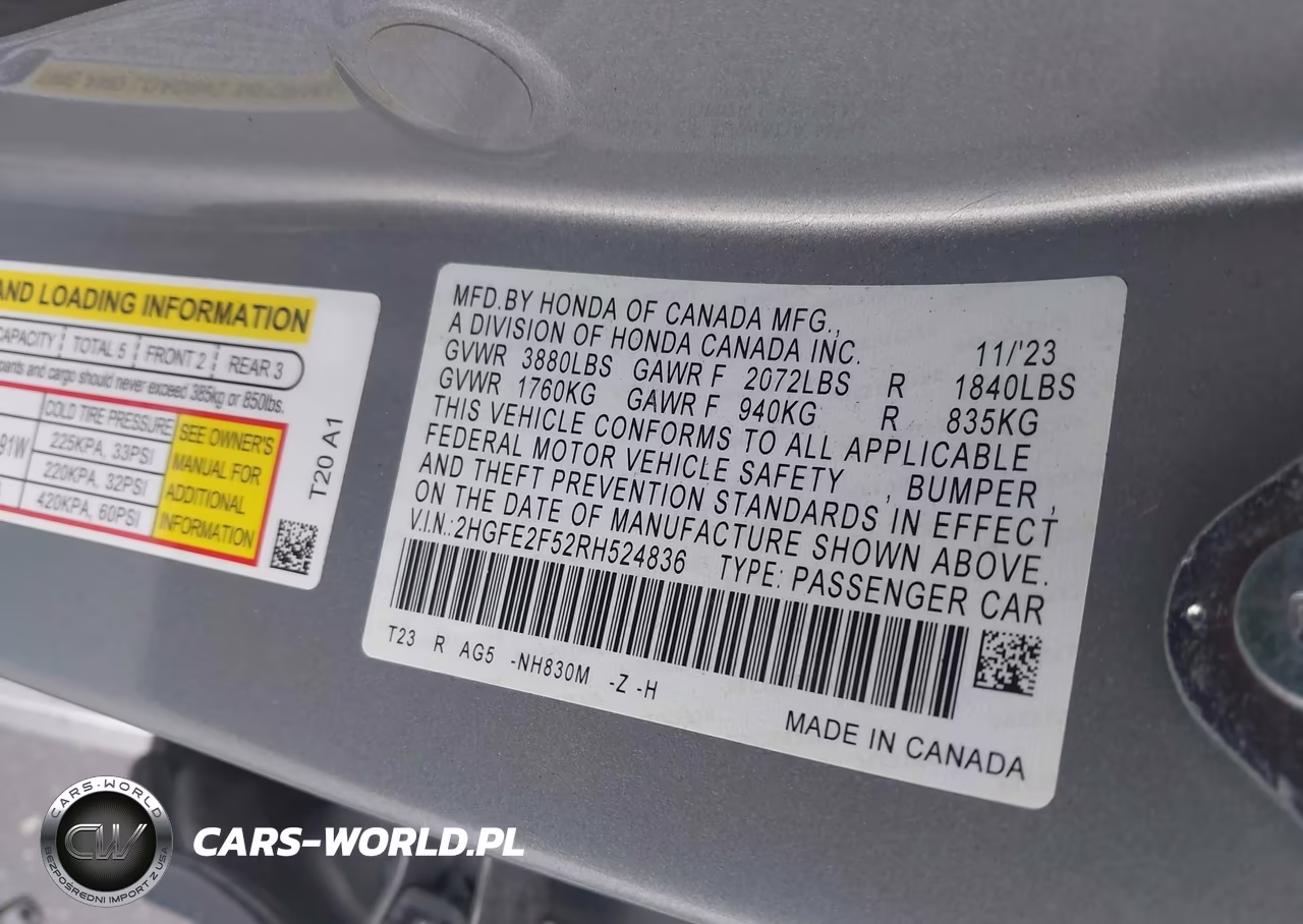 2024 Honda Civic Sport VIN:2HGFE2F52RH524836 - 9