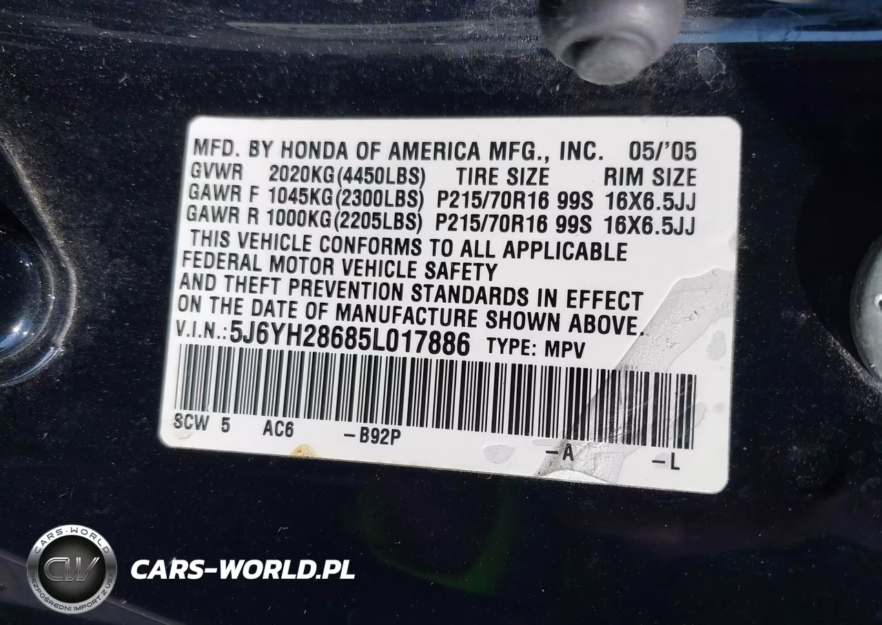 2005 Honda Element Ex VIN:5J6YH28685L017886 - 9